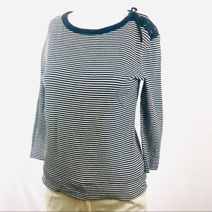 Resort Wear Navy Stripe Lace Up Shoulder Trim Top Small